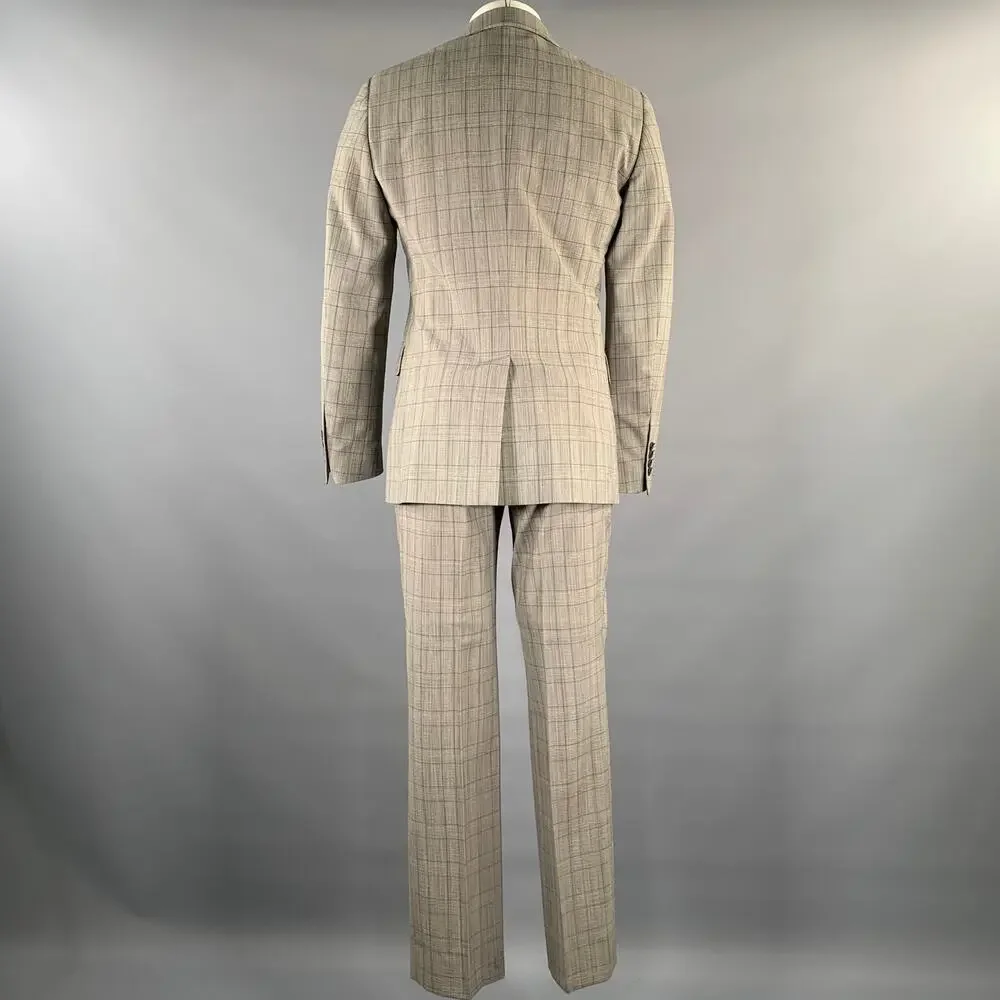 JOHN VARVATOS Size 38 Grey Plaid Wool Blend Notch Lapel Suit
